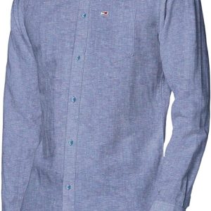 Tommy Jeans Tjm Linen Blend Shirt Camicia, Blu (Twilight Navy C87), Small Uomo